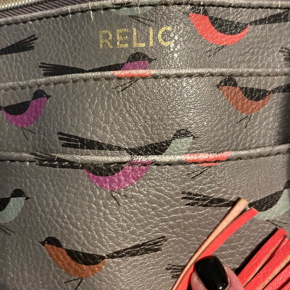 Relic Bird Print Shoulder Purse Bag purple and gray‎ novelty hipster - Picture 6 of 8